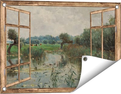 Gards Tuinposter Doorkijk In de Uiterwaarden van de IJssel - Willem Roelofs - 60x40 cm - Tuindoek - Tuindecoratie - Wanddecoratie buiten - Tuinschilderij
