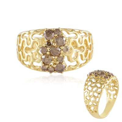 Cavill - Elegante Ronde Briljant Ring - 0,657 Ct Champagne Diamant - 925 Sterling Zilver Verguld - Luxe Damesring - Feestelijke Sieraden