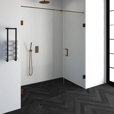 Brauer Void - Nisdeur - 2-Delig - Helder Glas - 180 x 200 cm - Omkeerbaar - met Draaideur 70 cm - Aan Muur - incl. Glascoating - PVD Koper