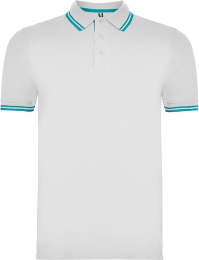 Heren polo'Montreal' met 2 steepjes in kraag en mouwen merk Roly maat L Wit/Turquoise