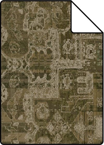 Proefstaal ESTAhome behang oosters kelim tapijt vergrijsd olijfgroen - 26.5 x 21 cm - 131359-S
