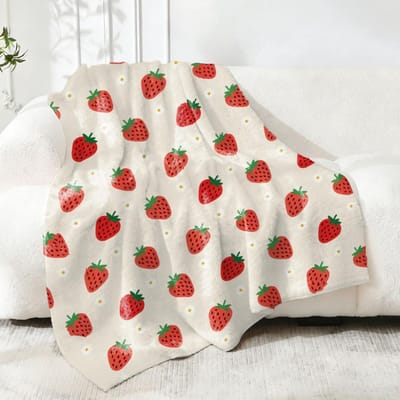 Dailygoods - Schattige pluizige deken voor aardbeien, cartoon, schattige dekbedden voor bed, reizen, rood, groen, fruit, volwassenen, studenten, knuffelige werpdeken, zacht, gezellig, warm, voor