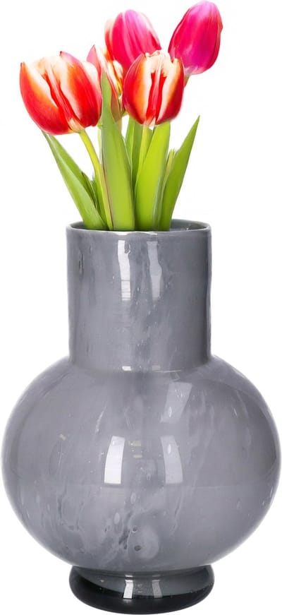 Hakbijl Glass Bloemenvaas Deborah - Donker Grijs - glas - D17 x H22 cm