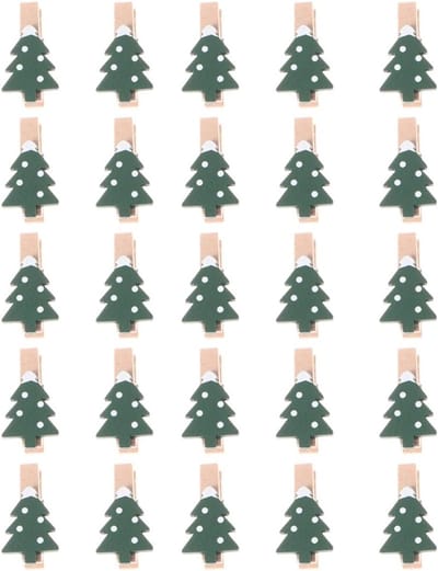 Set van 25 Houten Klemmen met Kerstmotieven, Mini Foto Clips voor Knutselen en Kerstdecoratie, Multikleurige Creatieve Accessoires