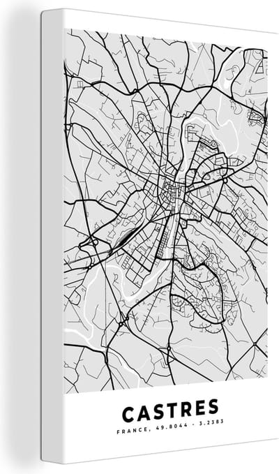 Canvas Schilderij Kaart – Stadskaart – Frankrijk - Castres - Plattegrond - 20x30 cm - Wanddecoratie