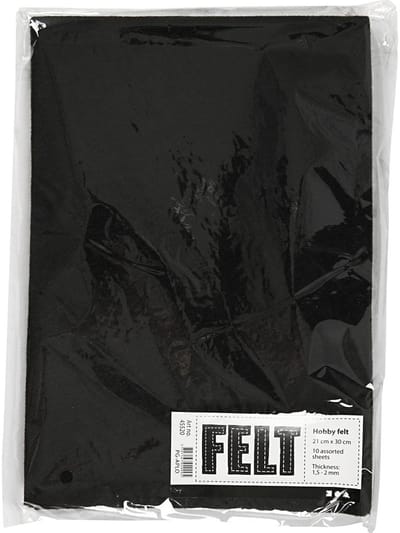Hobbyvilt, A4, vel 210x297 mm, dikte 1,5-2 mm, zwart, 10 vel | Hobby vilt