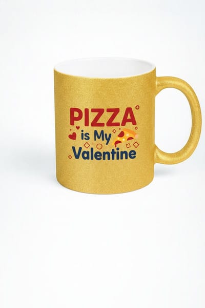Glitter Gouden Mok "Pizza is My Valentine" | Uniek Valentijnscadeau & Cadeau voor Pizza Liefhebbers