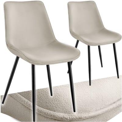 tectake® Eetkamerstoel - Gevoerde fluwelen zitting - Zwart metalen poten - Woonkamer, eetkamer, slaapkamer en kantoor - Draagkracht 120 kg - Set van 2 - Crème /zwart