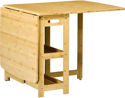 Opklapbare Bamboe Tafel – 149,5 x 80 x 73,5 cm – Natuurlijke Houten Klaptafel voor Binnen en Buiten – Natuurlijke Houtkleur