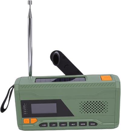 Noodradio met slinger - Draagbare radio - Outdoor survival - Opladen via zon of hand - 4500 mAh batterij - Zwart