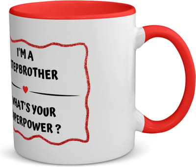 Akyol - i'm a stepbrother what's your superpower? koffiemok - theemok - rood - Broer - super stiefbroer - verjaardag - cadeautje voor broer - broer artikelen - kado - geschenk - 350 ML inhoud