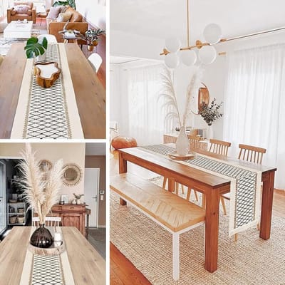 Eettafel Bohemian - Natuurlijke tafel - Centrum van de kamer - Gevlochten jute design - 180 cm lang