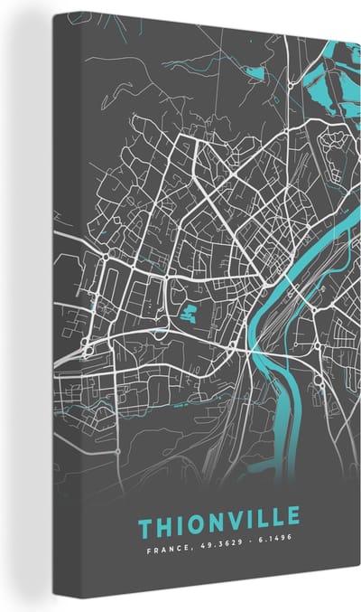 Canvas Schilderij Plattegrond - Kaart - Stadskaart - Frankrijk - Thionville - 20x30 cm - Wanddecoratie