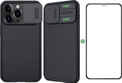 Nillkin Hoesje Geschikt voor iPhone 13 Pro Max Shock Proof Hoes hard Case Cover- Met Camera beschermer - 6.7 inch Mat Zwart