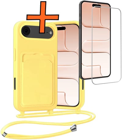 Hoesje Geschikt voor iPhone Air Hoesje Met Telefoonketting Pasjeshouder Case Met Screenprotector Koord - Hoesje Geschikt voor iPhone Air Hoes Met Kaarthouder - Geel
