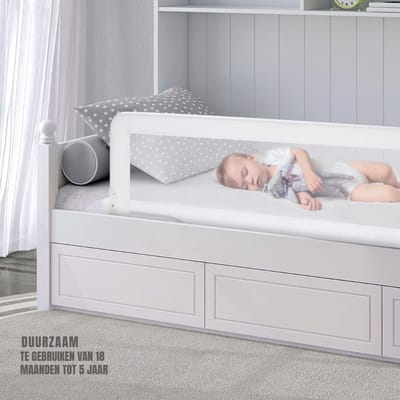 Aura® Bedhekje - Bedrand Kinderen 150 cm – Bedhek – Bedrek - Uitvalbeveiliging Bed - Valbescherming - Bedrail – Bedomrander - Baby – Peuter - Wit - ‎6cm x 150cm x 125cm; 2 kg