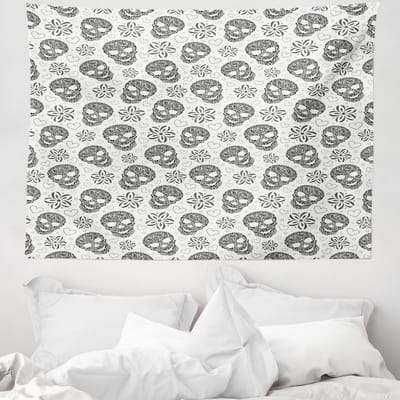 ABAKUHAUS Wandtapijt en Sprei met Schedelmotief, Abstracte Schedels, 150 x 110 cm, Wit en Zwart