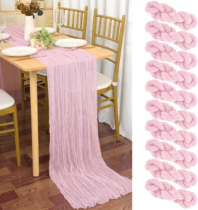 10 Stuks Gaas Tafelloper - Rustieke Boho Stijl - Voor Bruiloften en Feestdecoratie - Babyroze, 90 x 300 cm