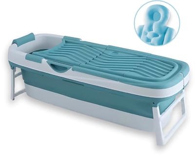 NiteSense® Bath&Bliss Opvouwbaar Bad - Zitbad - Ligbad - 158 CM – Incl. Badkussen - Blauw