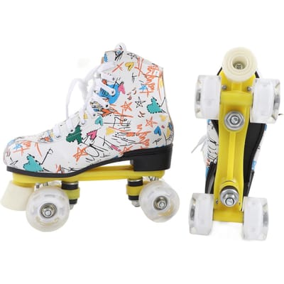 Dubbele Rij 4 Wielen Rollerblades Witte Graffiti Rollerblades Schaats Schoenen voor Kinderen Volwassenen Maat 38 yellow