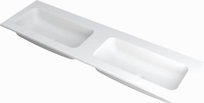 INK® Faktor wastafel polystone dubbel zonder kraangaten 160x45x1,5cm, mat wit