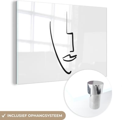MuchoWow® Glasschilderij 60x40 cm - Schilderij acrylglas - Gezicht - Vrouw - Abstract - Foto op glas - Schilderijen