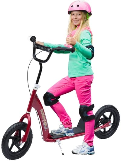 Kinderstep - Kinderstepjes met 12-inch Luchtbanden en achterrem - Step - Stadsstep - Stuurhoogte: 80-88 cm - Speelgoed Jongens/Meisjes 5-12 jaar - Draagkracht tot 50 kg - Rood