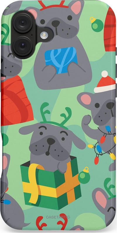 Casetastic hoesje geschikt voor Apple iPhone 16 Plus - MagSafe - Dubbellaagse bescherming - Hondje als Kerstcadeau - Fashion Case - Mintgroen Grijs Rood