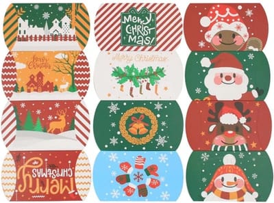 Gondeldoosjes Kerst / Merry Christmas 12 assorti - Kartonnen doosjes - Traktatiedoosjes - Geschenk Verpakking - Uitdeel Doosje - Feest - Cadeaudoos - Snoepdoosje | Gift - Leuk verpakt - Inpakdoosje - 7,5 x 11,5 cm