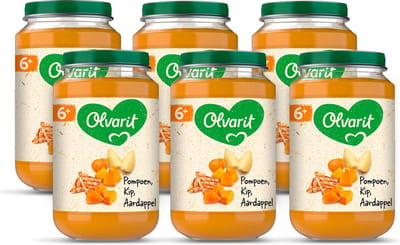 Olvarit Babymaaltijd 6+ Maanden – Pompoen Kip Aardappel – 6 x 200g