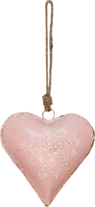 Clayre & Eef Kersthanger Hart 15x5x15 cm Roze IJzer Bloem
