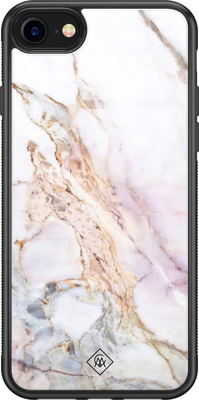 Casimoda® hoesje - Geschikt voor iPhone SE (2020) - Parelmoer Marmer - Luxe Hard Case Zwart - Backcover telefoonhoesje - Multi
