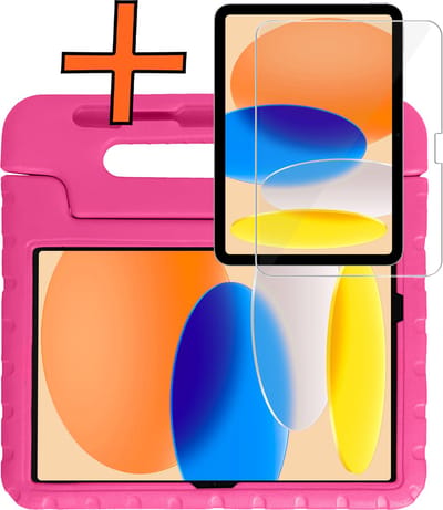 Hoesje - Geschikt voor Apple iPad A16/A18 (2025/2026) - 11 inch (11e & 12e generatie) - Met Screenprotector - Kinderhoes Shockproof Bumper - Kidsproof Case - Tablet Hoes - Kinder Hoes Cover - Roze