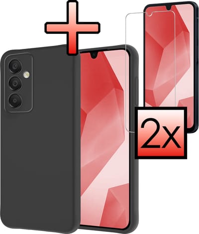 Hoesje - Met 2x Screenprotector - Geschikt voor Samsung Galaxy A16 - Sterk & Shockproof - Back Cover - Siliconen Case - Telefoon Hoes - Zwart
