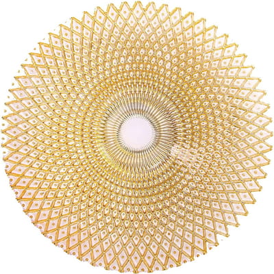 Fruitschaal - Snackschaal - Dessertschaal - Groot glazen dinerbord - 33 cm - Woondecoratie - Geschikt voor fruit, snacks en salades - Goudkleurig