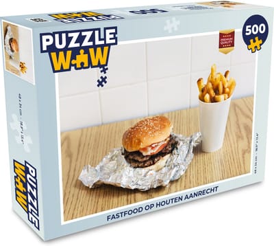 Puzzel Fastfood op houten aanrecht - Legpuzzel - Puzzel 500 stukjes