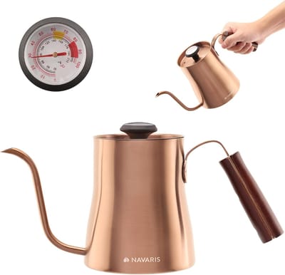 Waterkoker voor fornuis - Zwanenhals ketel - Pour over koffie - Geïntegreerde thermometer - 1 Liter - Koper