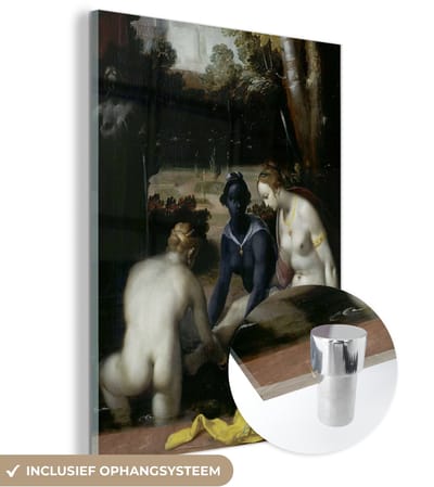 ® Glasschilderij 120x160 cm - Schilderij acrylglas - Het toilet van Bathseba - Schilderij van Cornelis Cornelisz. van Haarlem - Foto op glas - Muurdecoratie woonkamer - Wanddecoratie slaapkamer - Schilderijen