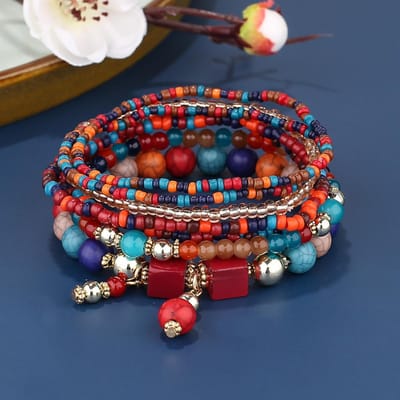 Bohemien Kleurrijk Rijstkorrel Armband Set Voor Vrouwen Zomer Handgemaakt Kralenketting Armband Mannen Boho Etnische Sieraden Cadeau brown