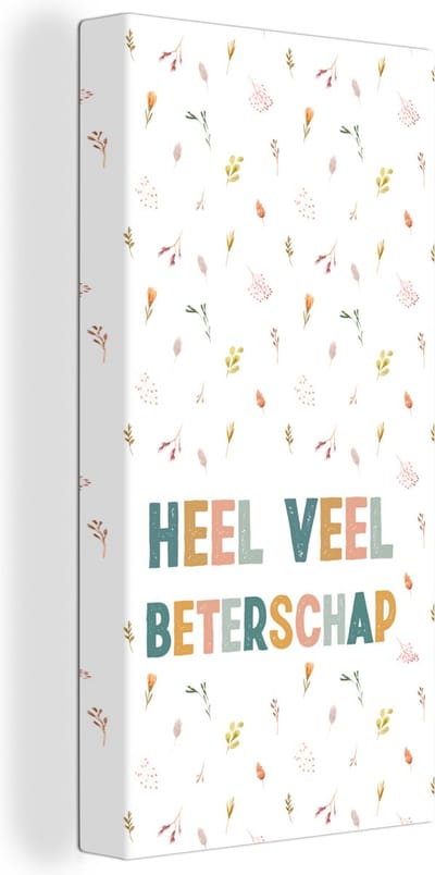 Canvas Schilderij Get well soon - Spreuken - Planten - Pastel - 20x40 cm - Wanddecoratie