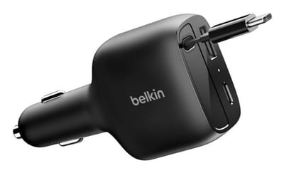 Belkin Power Delivery en Quick Charge Autolader met 2 Usb Poorten en Usb C kabel 75 Watt