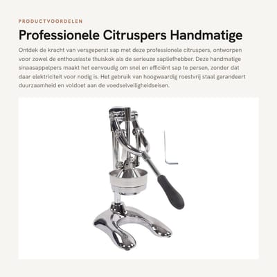 Dailygoods - Professionele Citruspers - Handmatige Sinaasappelpers - Milieuvriendelijk - Ideaal voor Limoen en Citroen - Keukenaccessoire