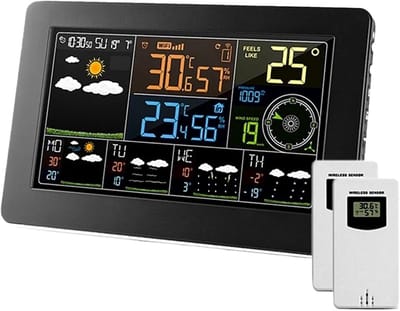 Wifi Weerstation - Kleurenscherm Meter - Weersvoorspelling Buiten - Internet Tijd Synchronisatie - 2 Sensoren - Zwart