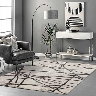 Moderne Zachte Tapijt voor Woonkamer - Laagpolig Beige Patroon (80 x 120 cm)