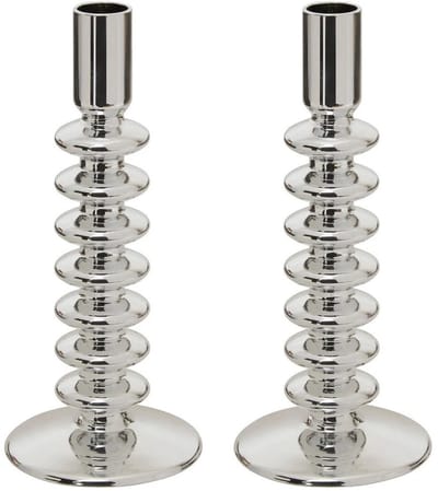 Atmosphera kaarsen kandelaar - 2x - decoratief glas - dinerkaarsen - zilver - D9 x H22 cm