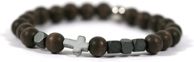 Ibizamen KIDS - jongens - armband - edelsteen - kruis - hout bruin - 6mm - 16cm