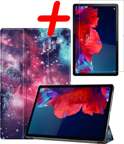 Hoesje Geschikt voor Lenovo Tab P11 Plus - Met Screenprotector - Trifold Bookcase - Hard Cover - Hardcover Book Case - Tablet Hoes - Galaxy