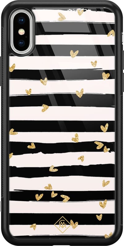 Casimoda® hoesje - Geschikt voor iPhone Xs Max - Hart Streepjes - Luxe Hard Case Zwart - Backcover telefoonhoesje - Multi