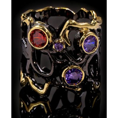 Nieuwe Mode Sieraden Zwart-geplateerde Gekleurde Steen Uitgesneden Ringen Kunnen Worden Aangepast No. 9 black