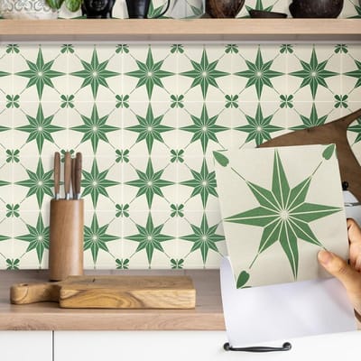 MK Stoer -Tegelstickers - Groen - Sterren - Mat - 15 x 15 cm - 12 stuks - Vinyl - Zelfklevende muur - Waterdicht - Peeling en plak - Badkamer - Verwijderbare achterwand - Keuken